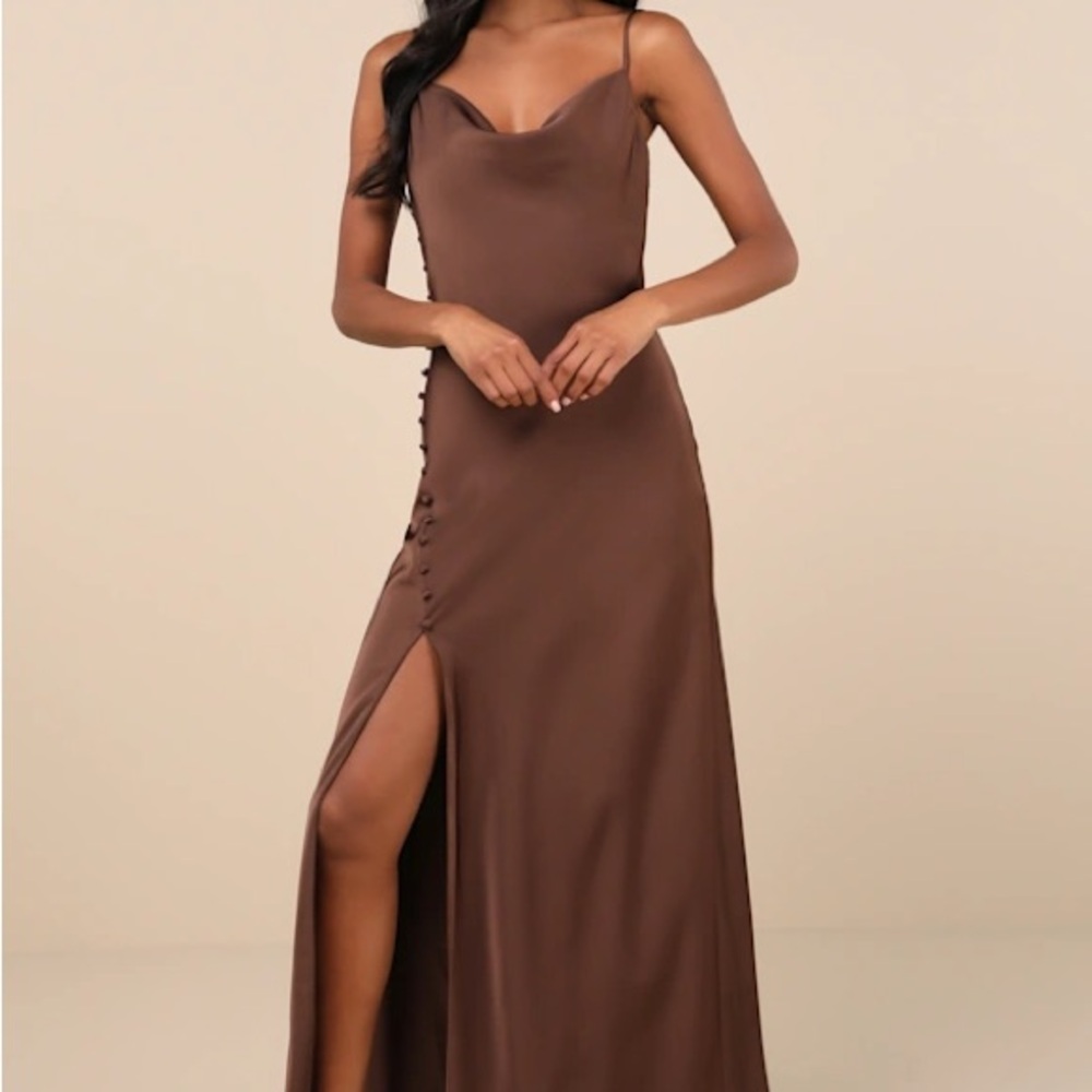 Lulu's Brown Slit Maxi Gown for Weddings